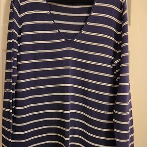 Old Navy Navy Blue and White Striped V-Neck Sweater